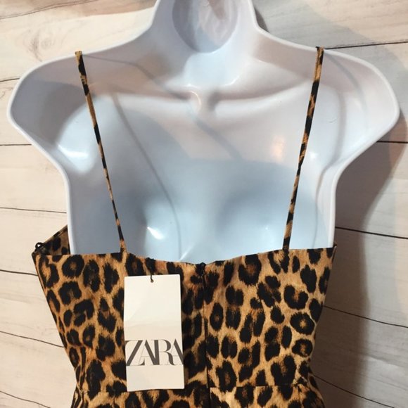 Zara Cheetah Print Spaghetti Strap Dress Zippered Back Size Small - Picture 8 of 10